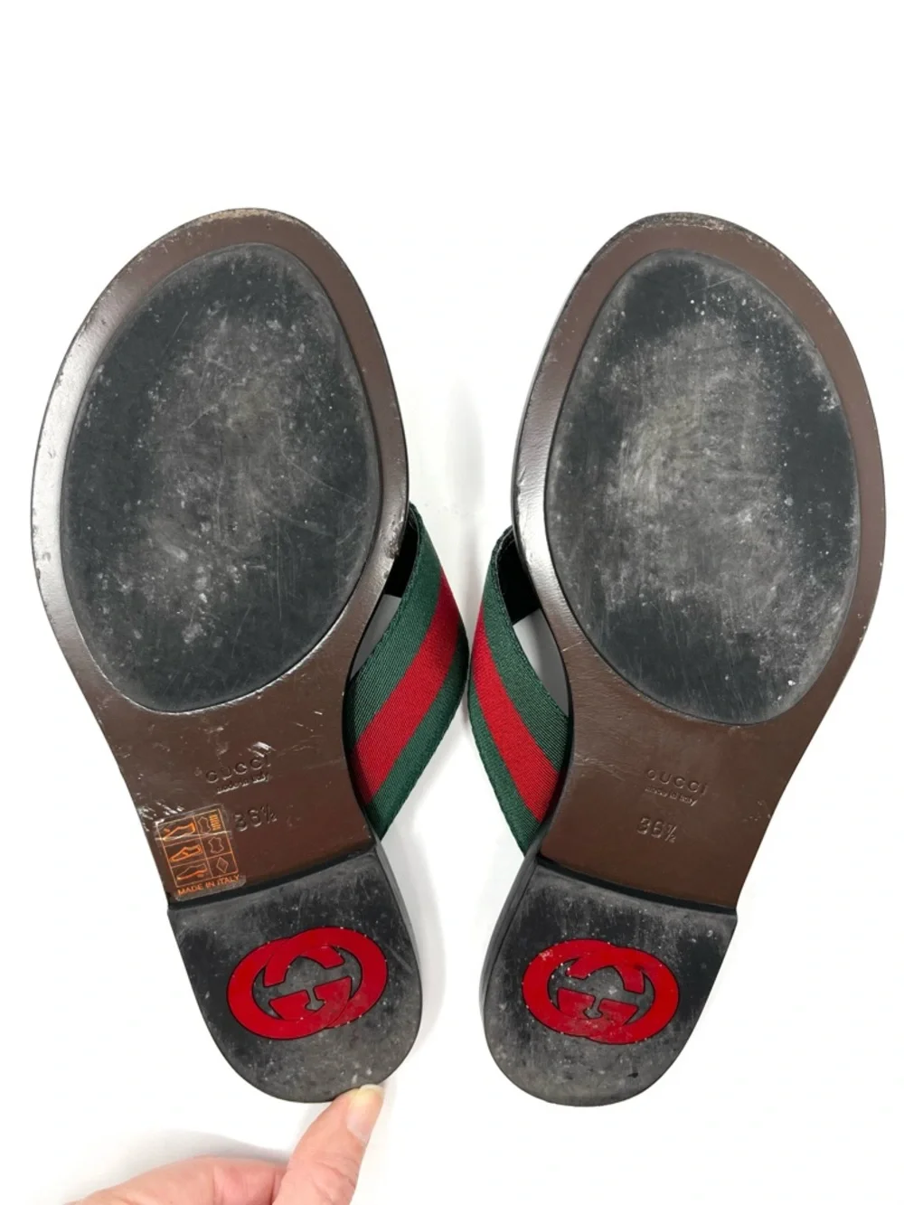 Gucci Kika Interlocking GG Logo Thong Sandals Flip Flops Flat Gold Silver 36.5 - Picture 9 of 11